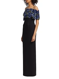 Floral Embroidered Column Gown