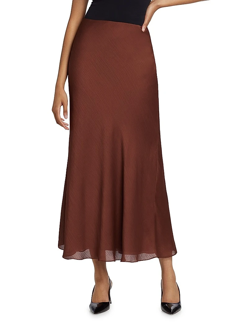 Plissé Chiffon A-Line Maxi Skirt