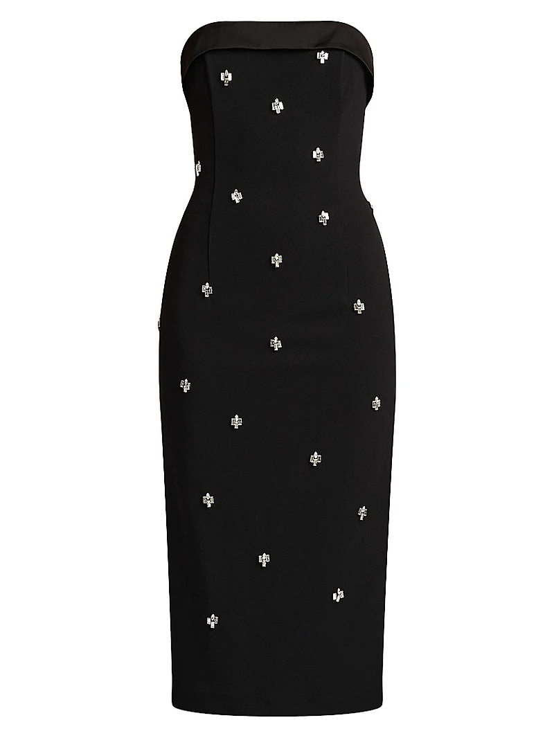 Beaded Tuxedo Strapless Midi-Dress