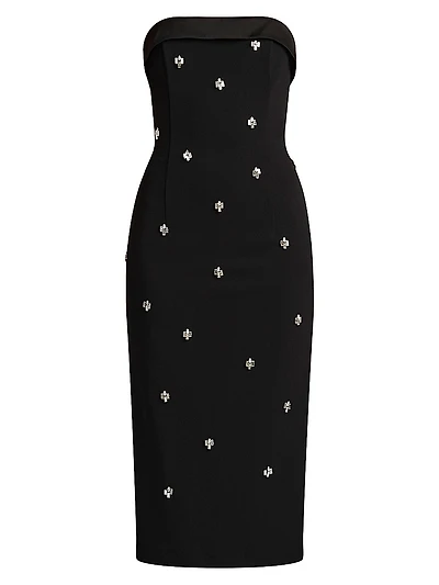 Beaded Tuxedo Strapless Midi-Dress