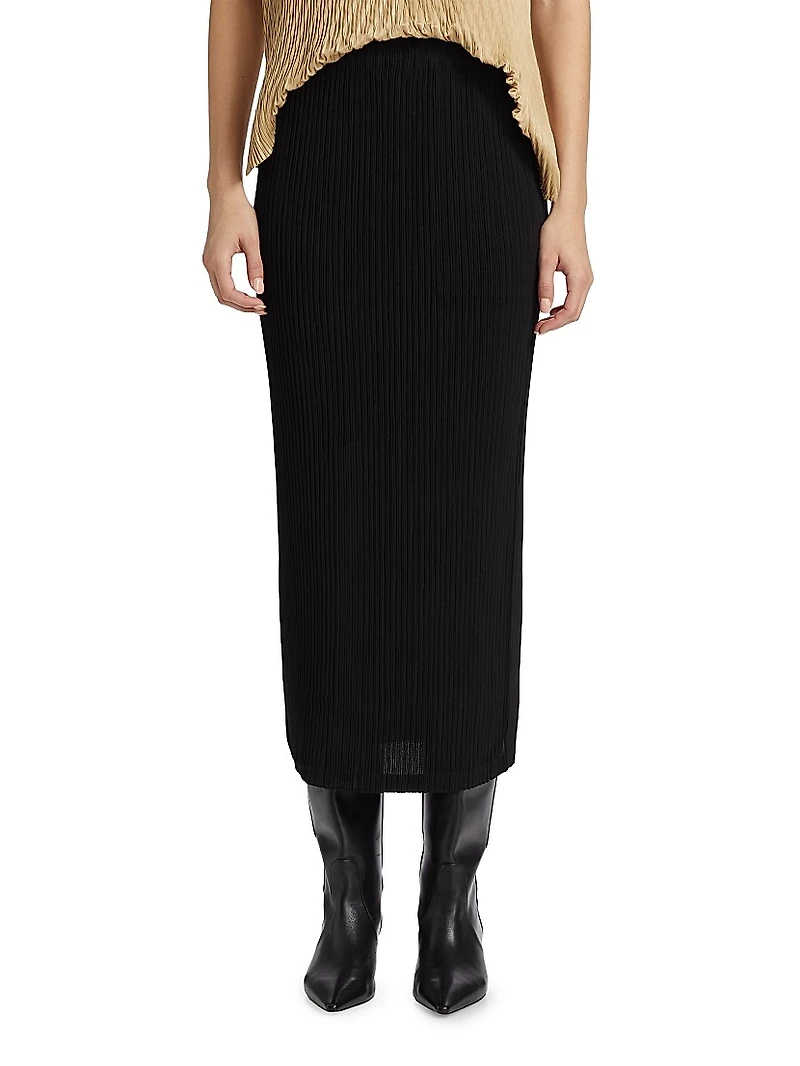 Hatching Pleats Midi-Skirt