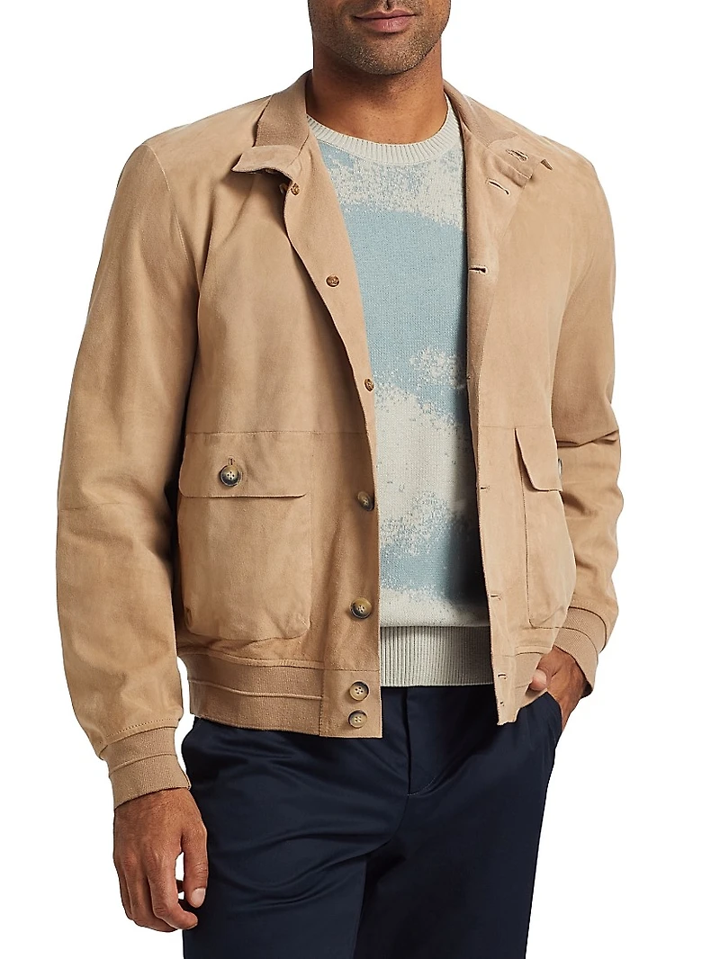 Suede Button-Front Jacket