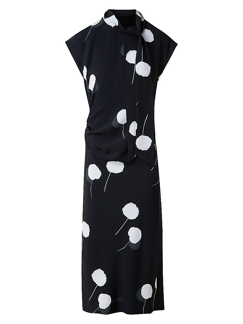 Dandelion Print Crêpe Midi-Dress