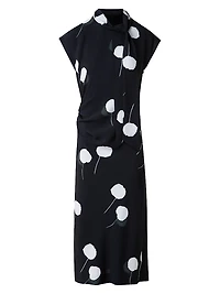 Dandelion Print Crêpe Midi-Dress