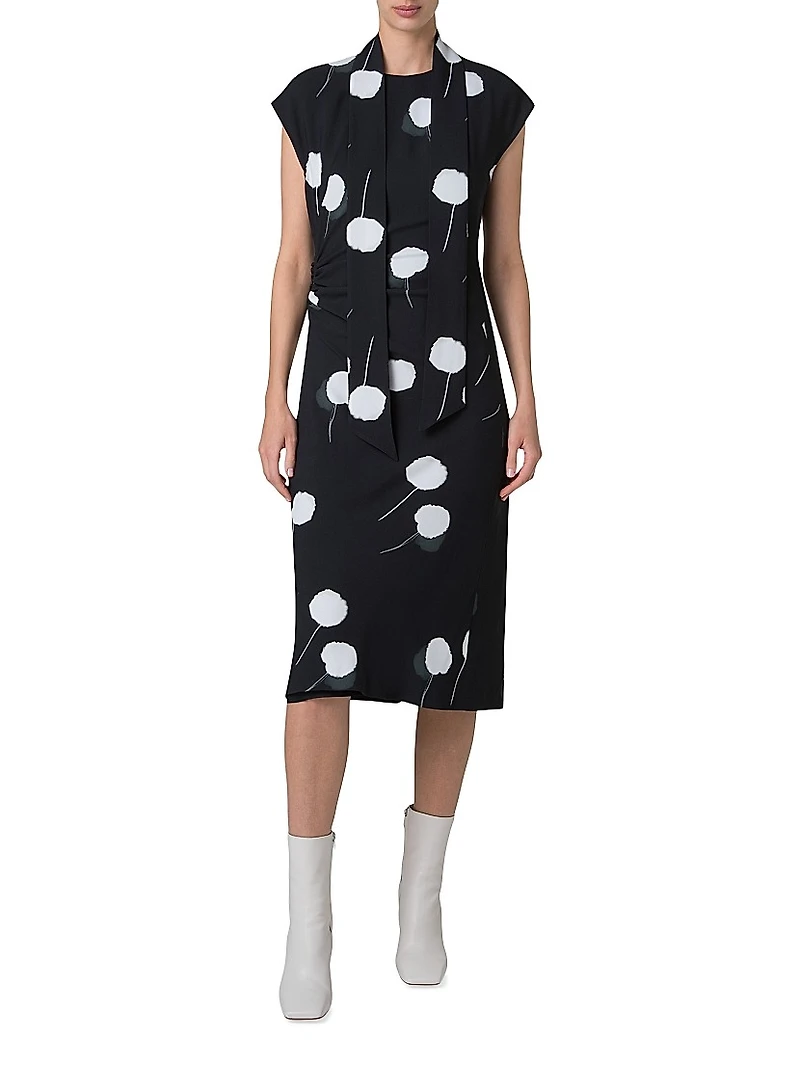 Dandelion Print Crêpe Midi-Dress