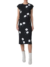 Dandelion Print Crêpe Midi-Dress
