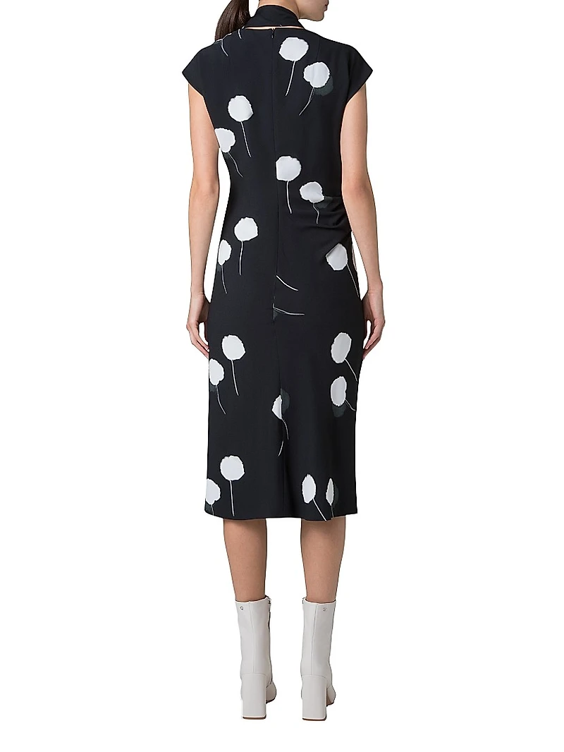 Dandelion Print Crêpe Midi-Dress