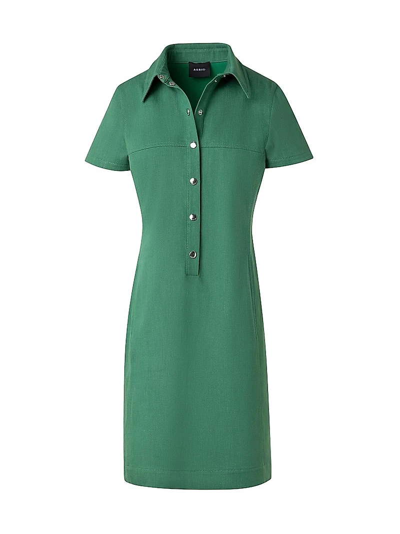 Stretch-Denim Short-Sleeve Minidress
