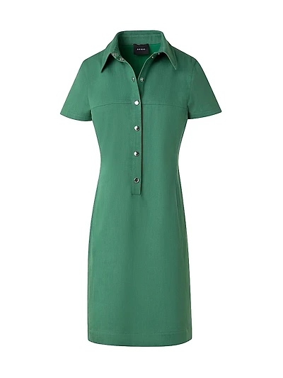 Stretch-Denim Short-Sleeve Minidress