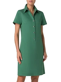 Stretch-Denim Short-Sleeve Minidress