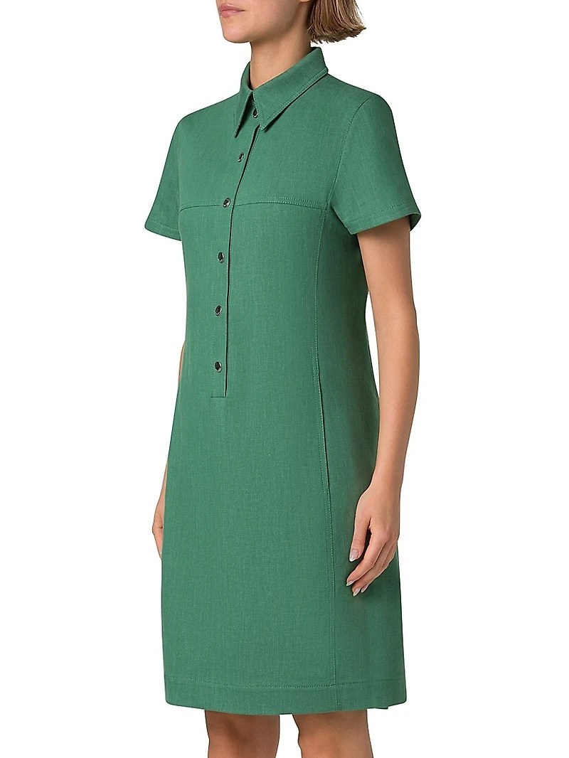 Stretch-Denim Short-Sleeve Minidress