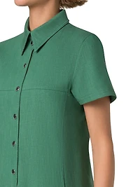 Stretch-Denim Short-Sleeve Minidress