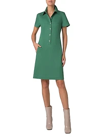 Stretch-Denim Short-Sleeve Minidress
