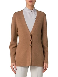Stretch Cashmere Rib-Knit V-Neck Cardigan