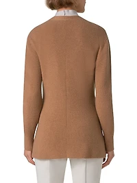 Stretch Cashmere Rib-Knit V-Neck Cardigan