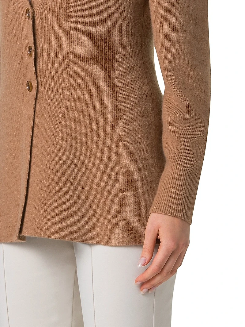 Stretch Cashmere Rib-Knit V-Neck Cardigan
