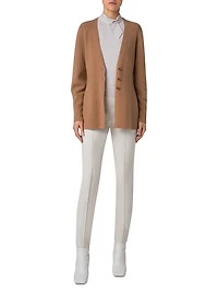 Stretch Cashmere Rib-Knit V-Neck Cardigan