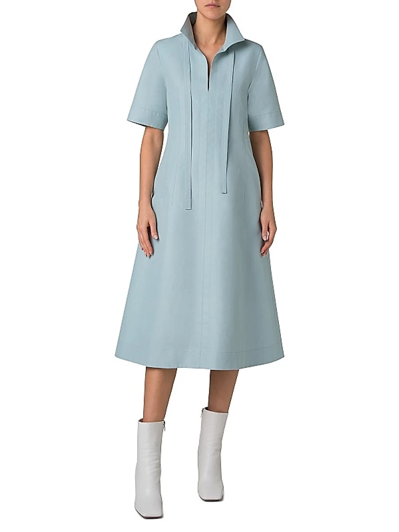 Cotton-Poplin Short-Sleeve Midi-Dress