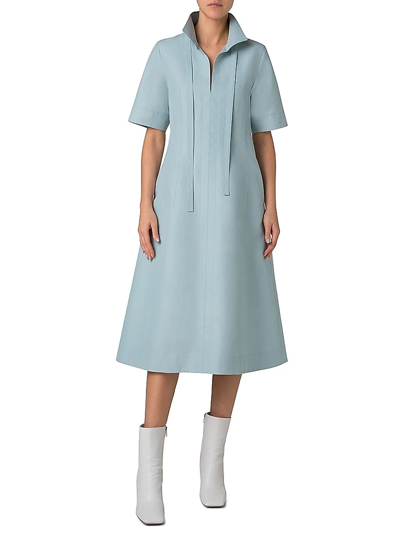 Cotton-Poplin Short-Sleeve Midi-Dress