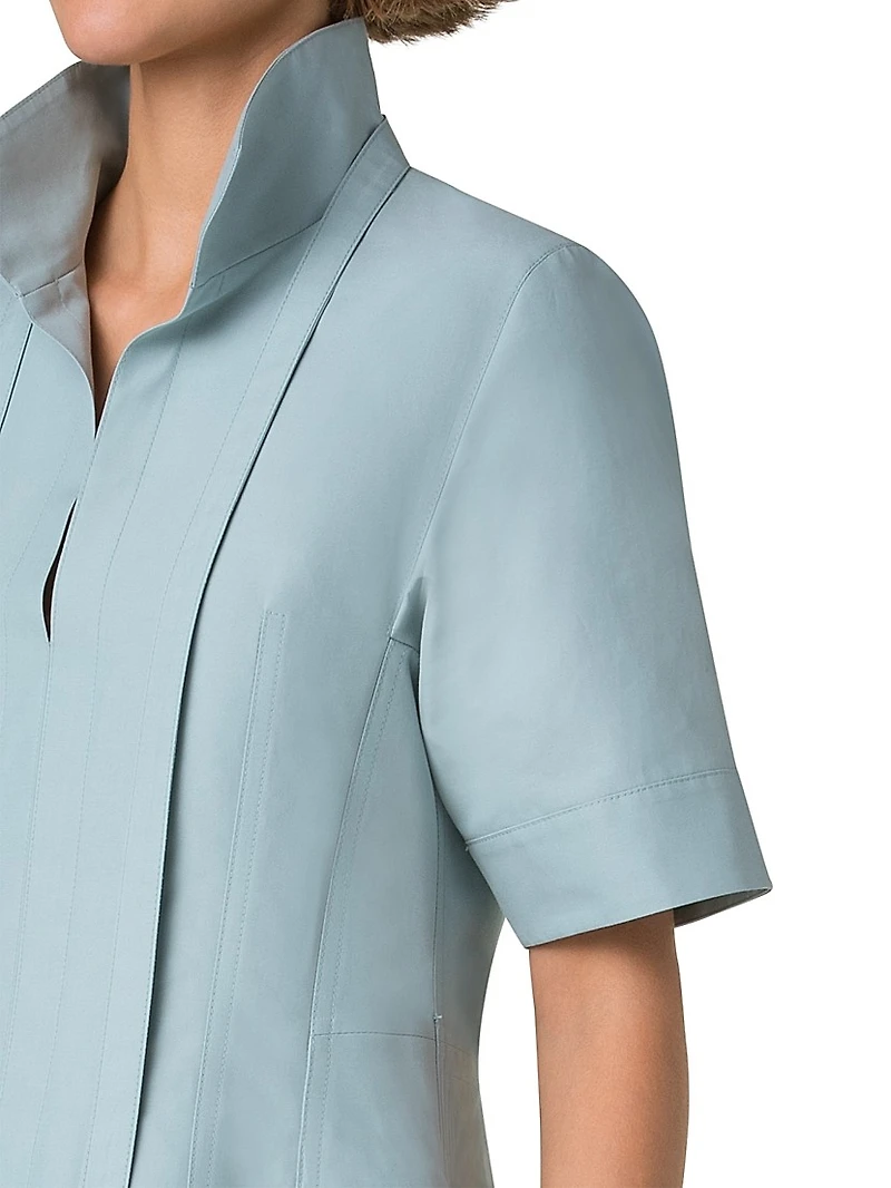 Cotton-Poplin Short-Sleeve Midi-Dress