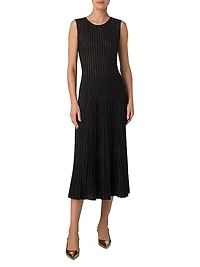 Metallic Rib-Knit Sleeveless Midi-Dress