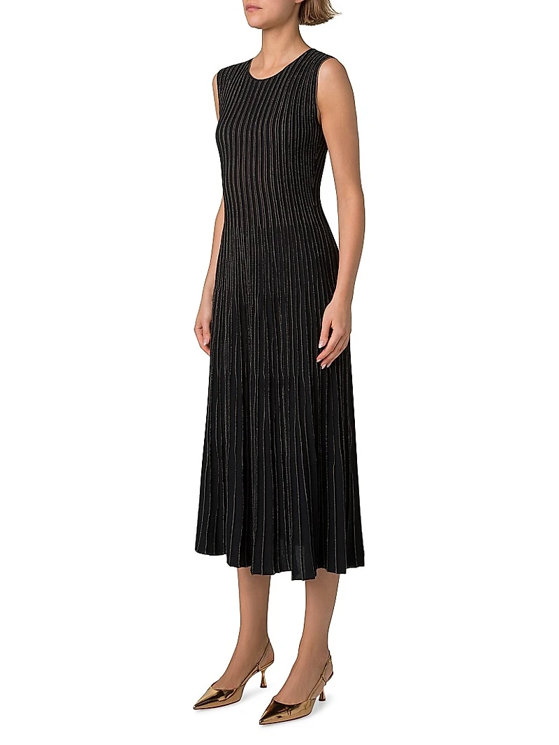 Metallic Rib-Knit Sleeveless Midi-Dress