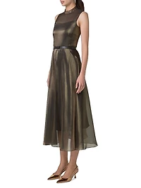 Metallic Silk-Blend Fit & Flare Sleeveless Midi-Dress