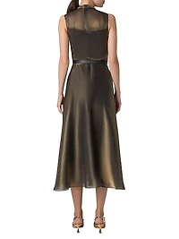 Metallic Silk-Blend Fit & Flare Sleeveless Midi-Dress