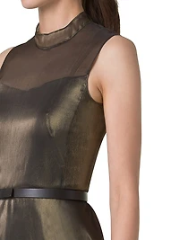 Metallic Silk-Blend Fit & Flare Sleeveless Midi-Dress