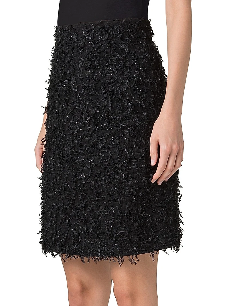 Embellished Bouclé A-Line Miniskirt