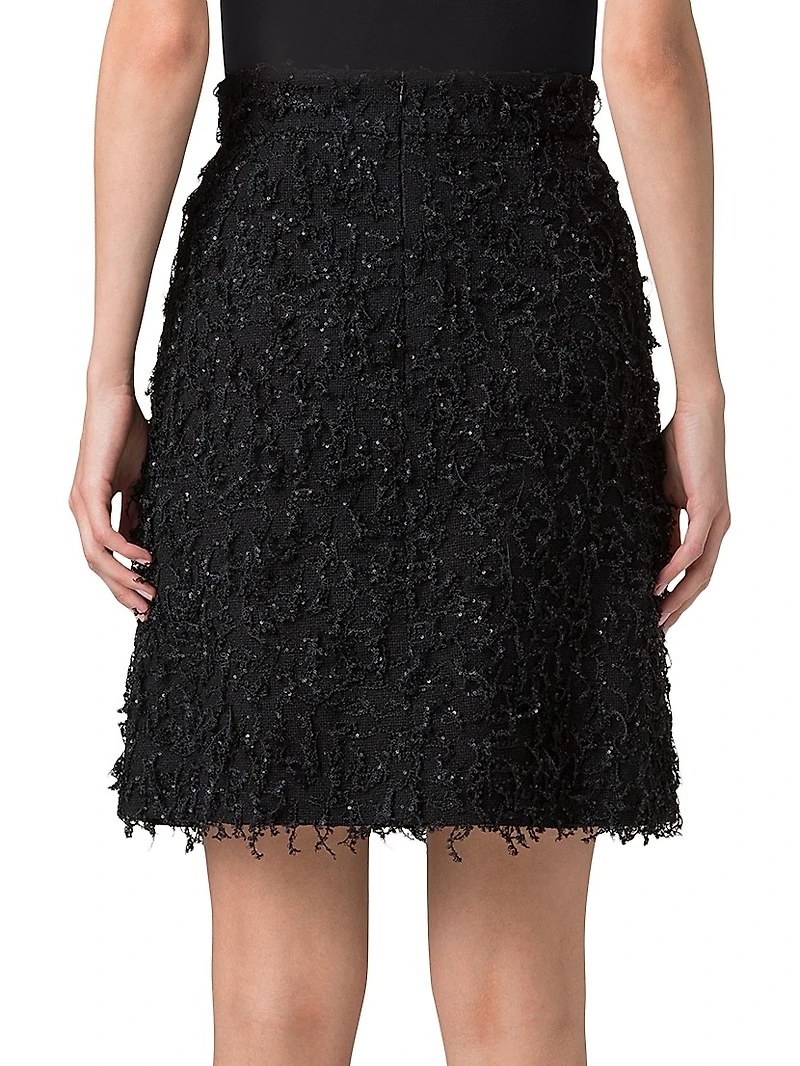 Embellished Bouclé A-Line Miniskirt