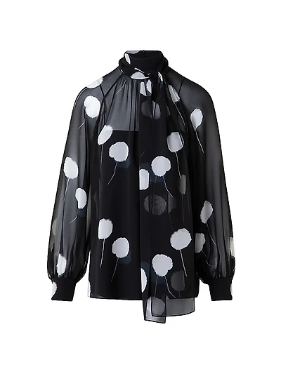 Dandelion Silk-Georgette Bow Turtleneck Blouse