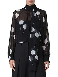 Dandelion Silk-Georgette Bow Turtleneck Blouse