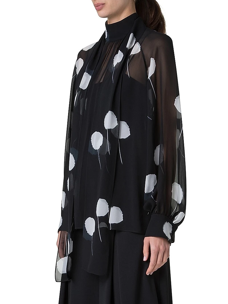 Dandelion Silk-Georgette Bow Turtleneck Blouse
