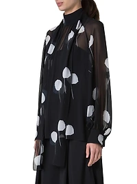 Dandelion Silk-Georgette Bow Turtleneck Blouse