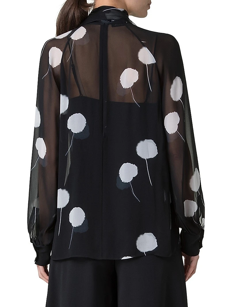 Dandelion Silk-Georgette Bow Turtleneck Blouse