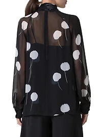 Dandelion Silk-Georgette Bow Turtleneck Blouse