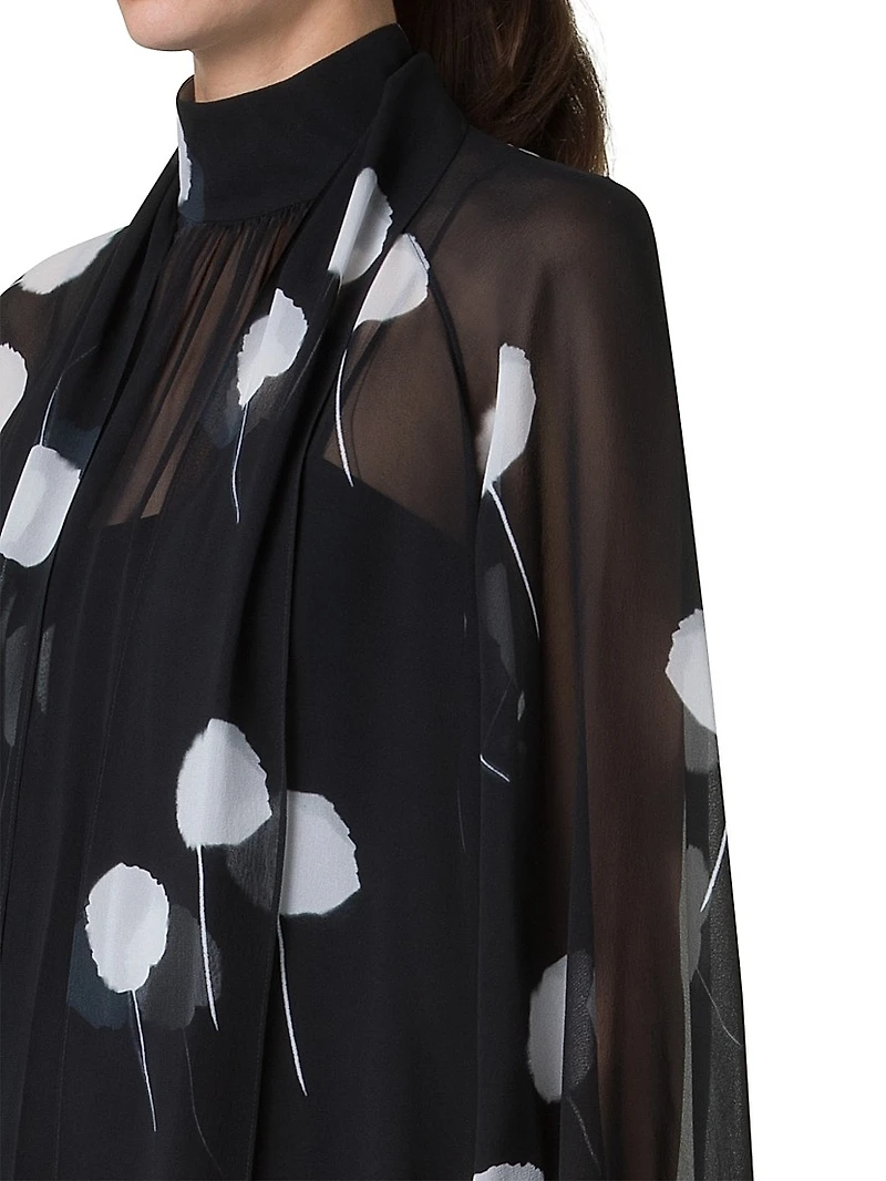 Dandelion Silk-Georgette Bow Turtleneck Blouse