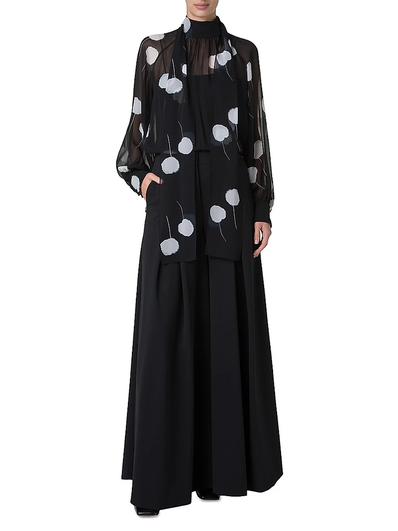 Dandelion Silk-Georgette Bow Turtleneck Blouse