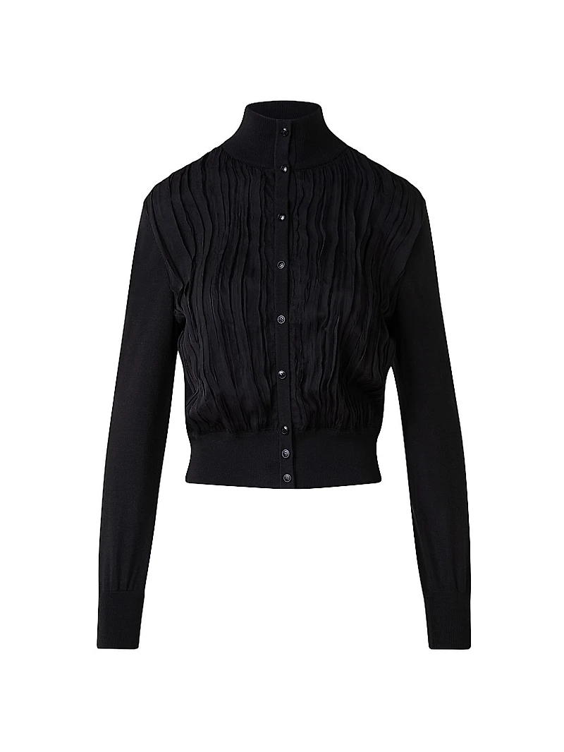 Virgin Wool-Silk Knit Layered Cardigan