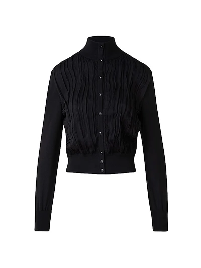 Virgin Wool-Silk Knit Layered Cardigan