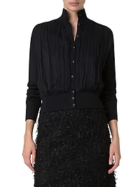 Virgin Wool-Silk Knit Layered Cardigan