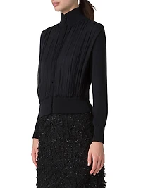 Virgin Wool-Silk Knit Layered Cardigan