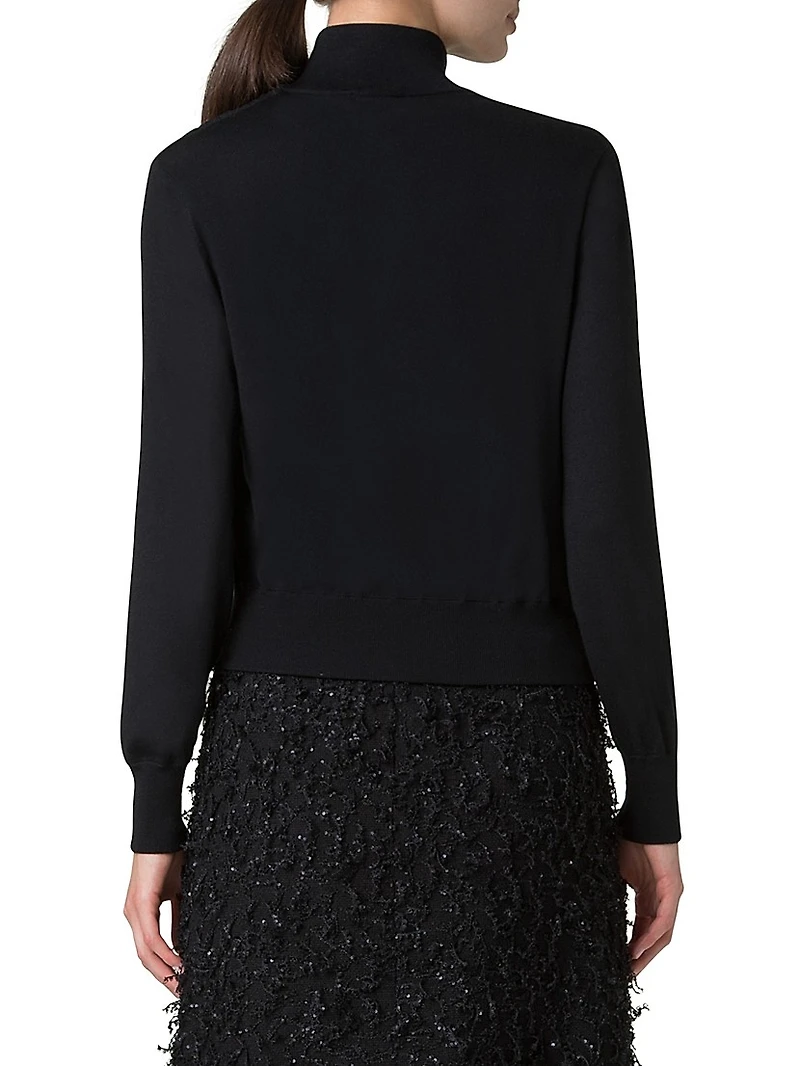 Virgin Wool-Silk Knit Layered Cardigan