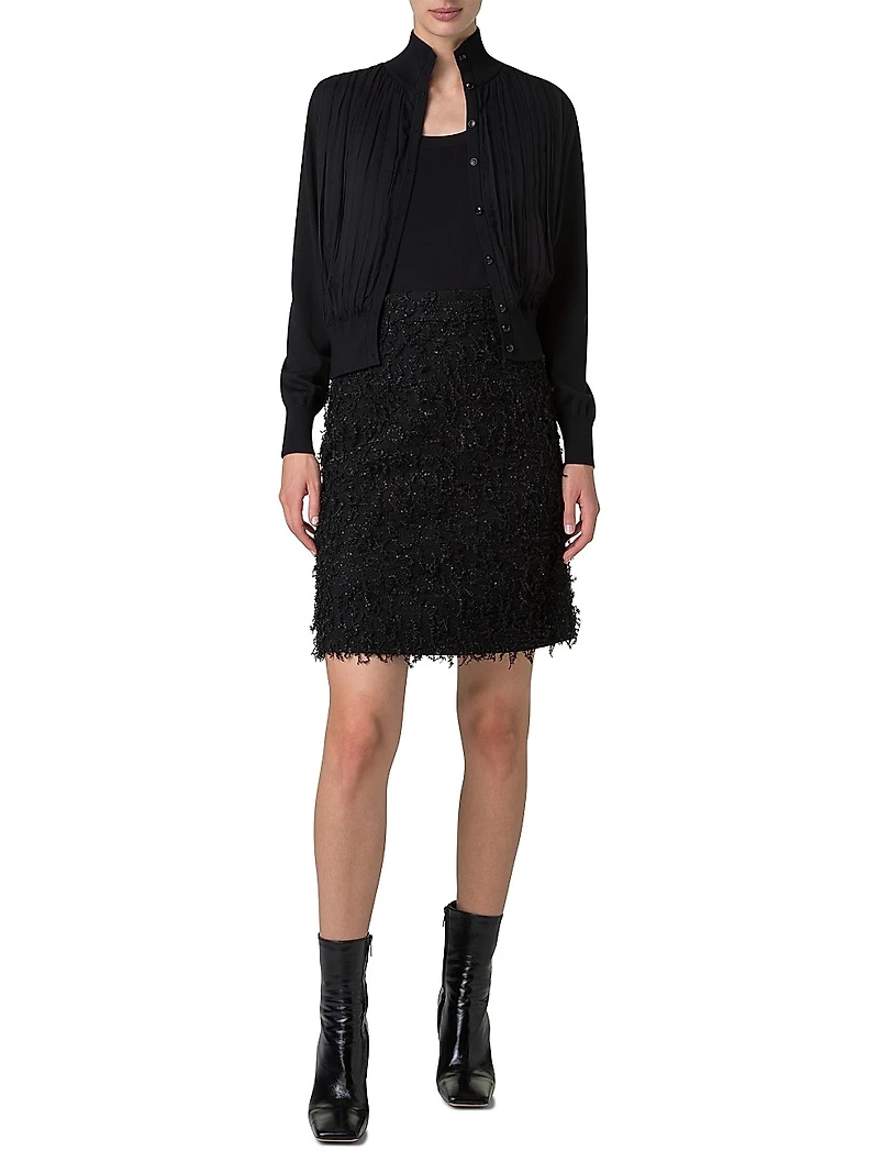 Virgin Wool-Silk Knit Layered Cardigan