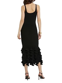 Ribbed Ruffle-Hem Midi-Dress