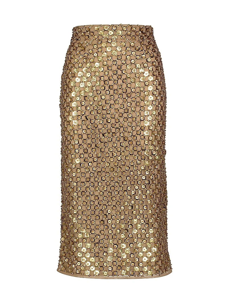 Embellished Mesh Pencil Skirt