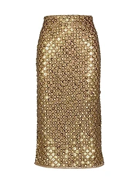 Embellished Mesh Pencil Skirt