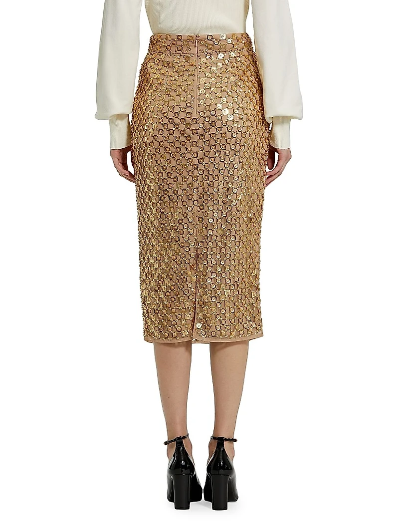 Embellished Mesh Pencil Skirt