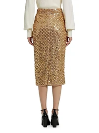 Embellished Mesh Pencil Skirt